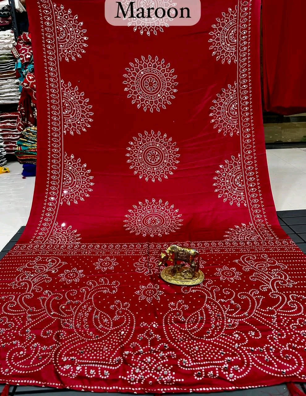 Aajrakh Bandhani Style Saree with Mirror Work 3