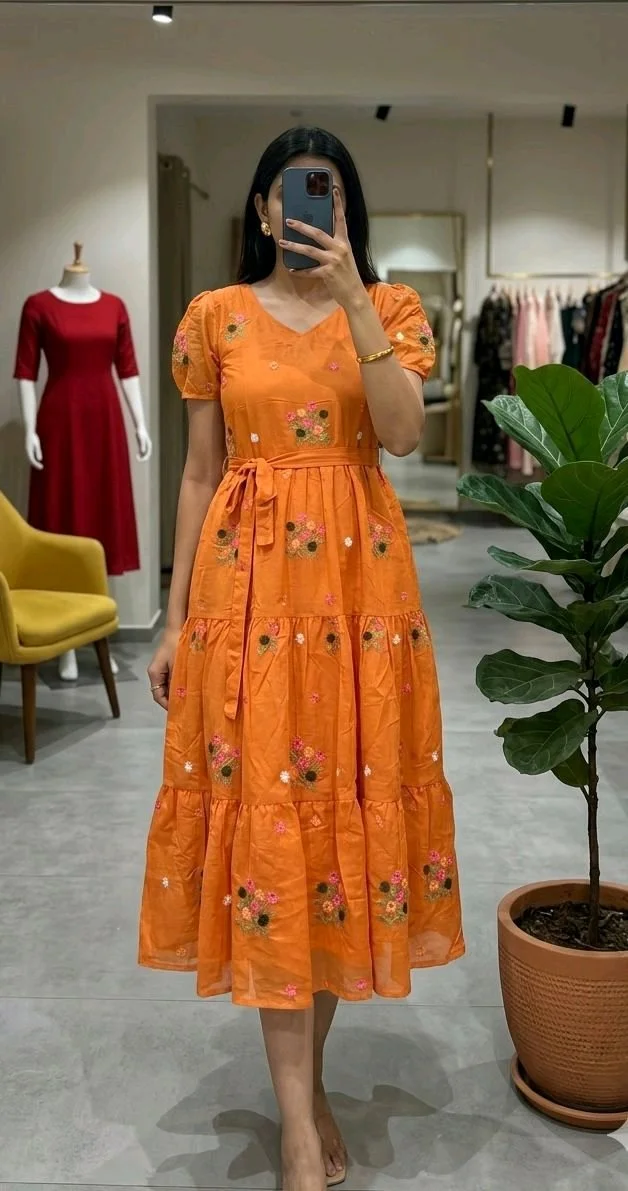 Floral Embroidered Tiered Midi Dress 7