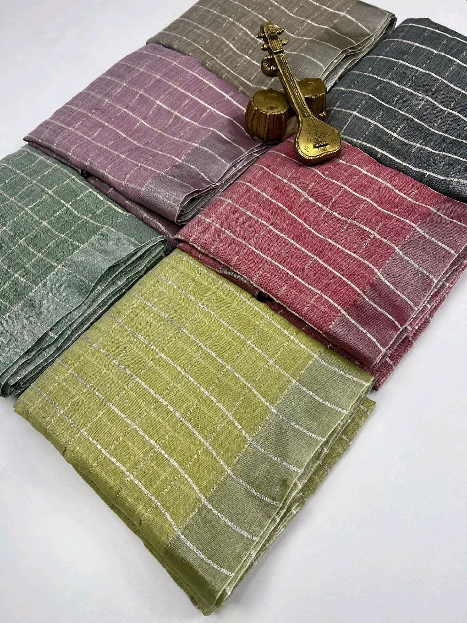Pure Cotton lenin Saree with Striped Blouse thumbnail 7
