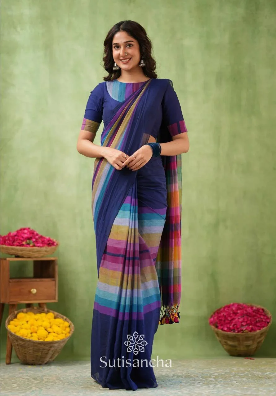 Black Multi-Color Kadi Cotton Saree thumbnail 3