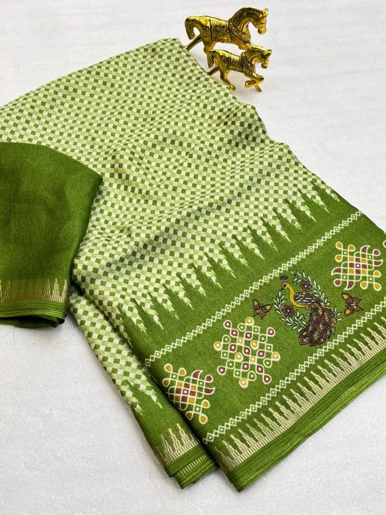 Purple Checkered Saree with Peacock and Kolam Pallu 4