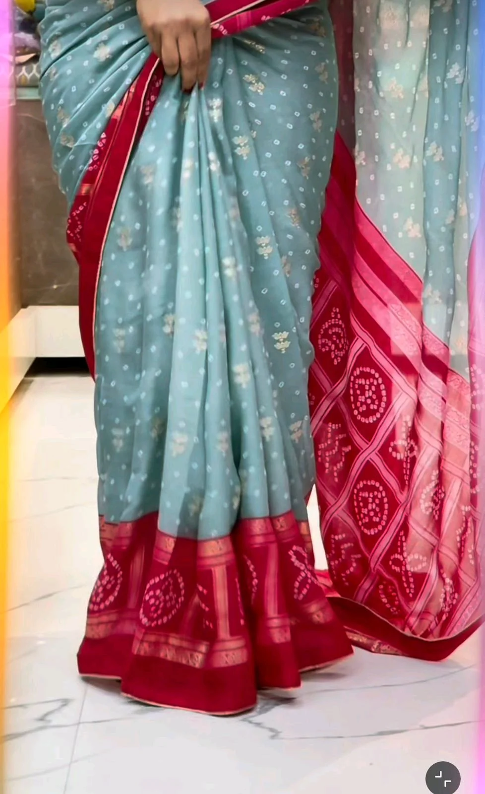 Sky Blue Saree with Pink Bandhani Border 4