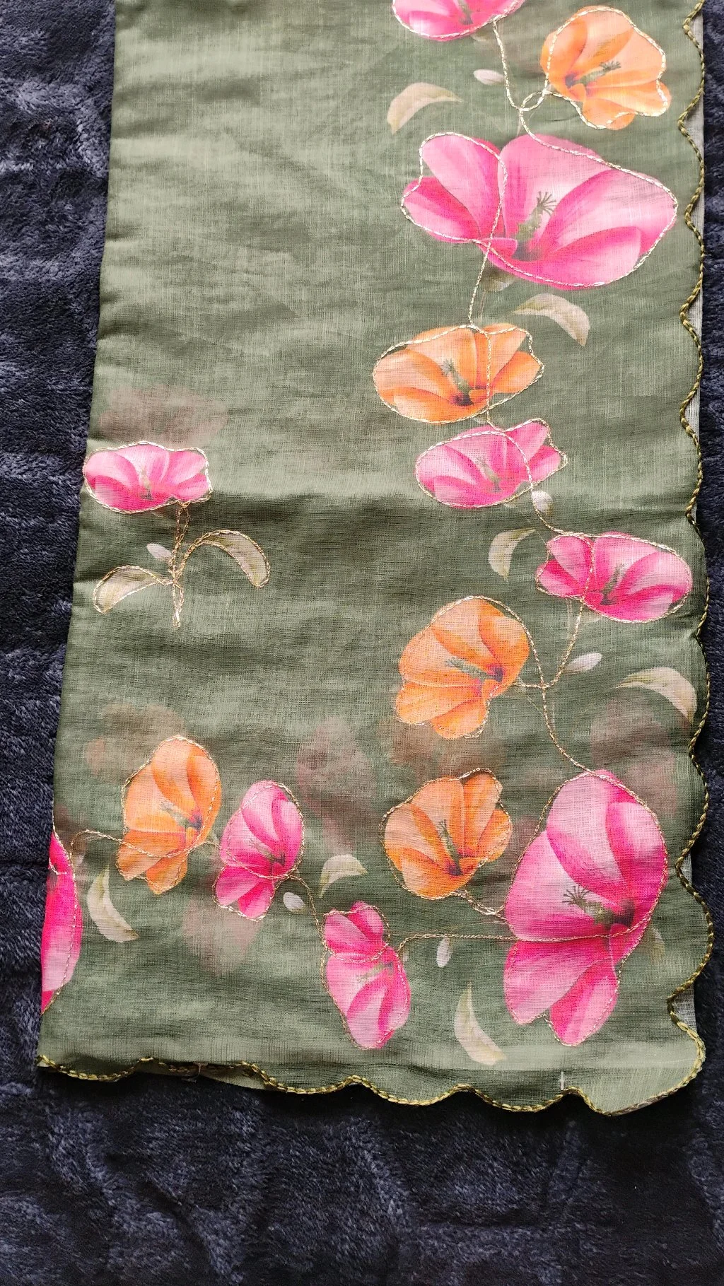 Lenin Cotton Olive Green Saree 4