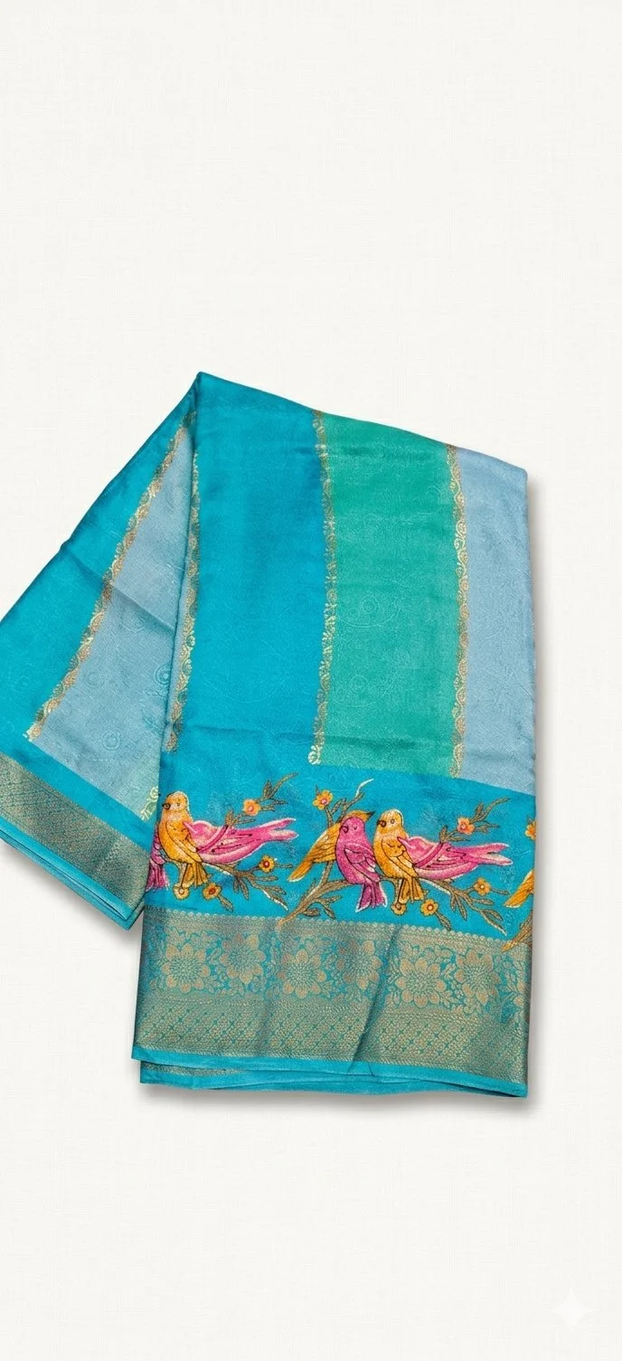 floral Bird designer zari weaving saree thumbnail 1