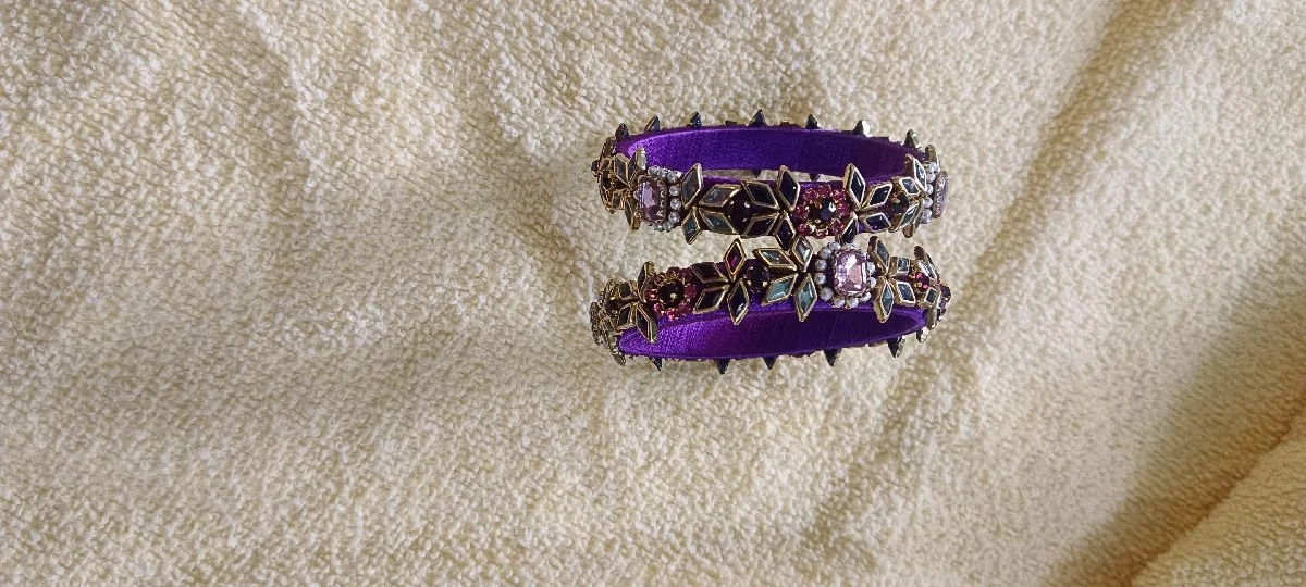Royal Purple Silk Thread Stone Bangles (Handmade) thumbnail 7