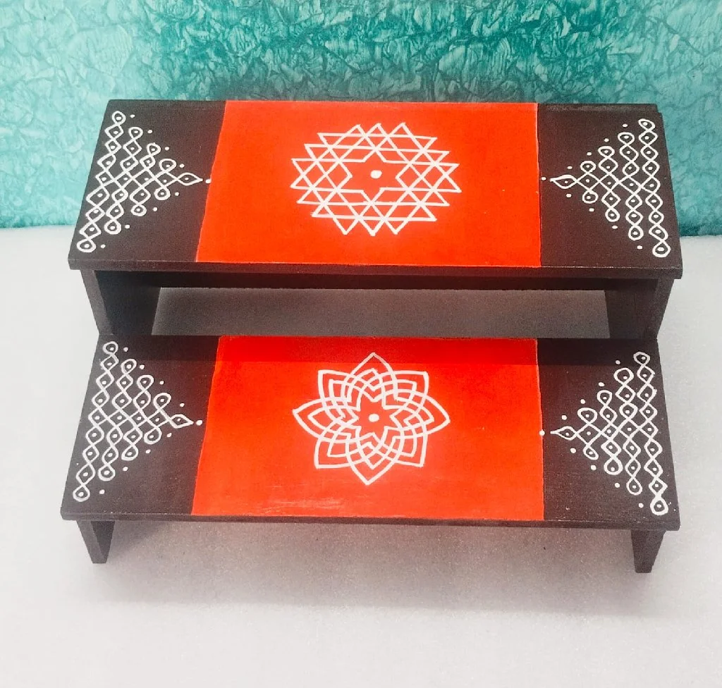 Hand Painted Kolam Wooden Display Steps Set 1