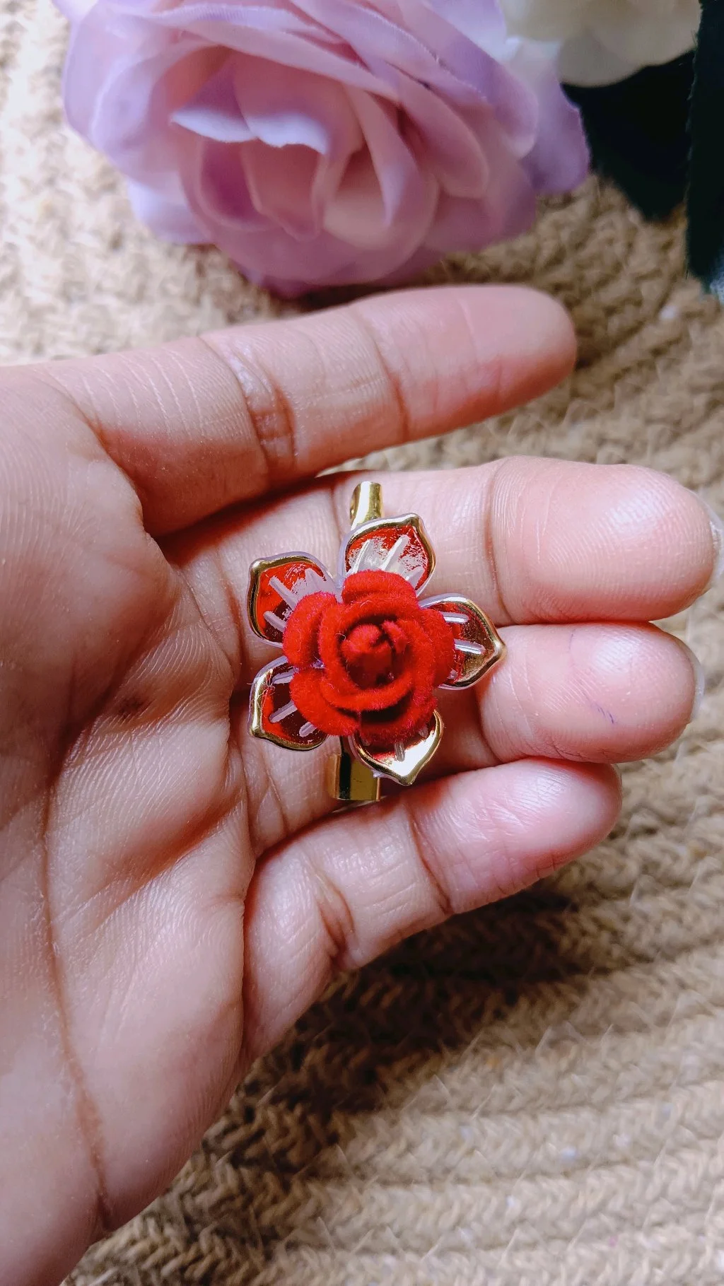 Red Velvet Rose Saree Brooch Pin