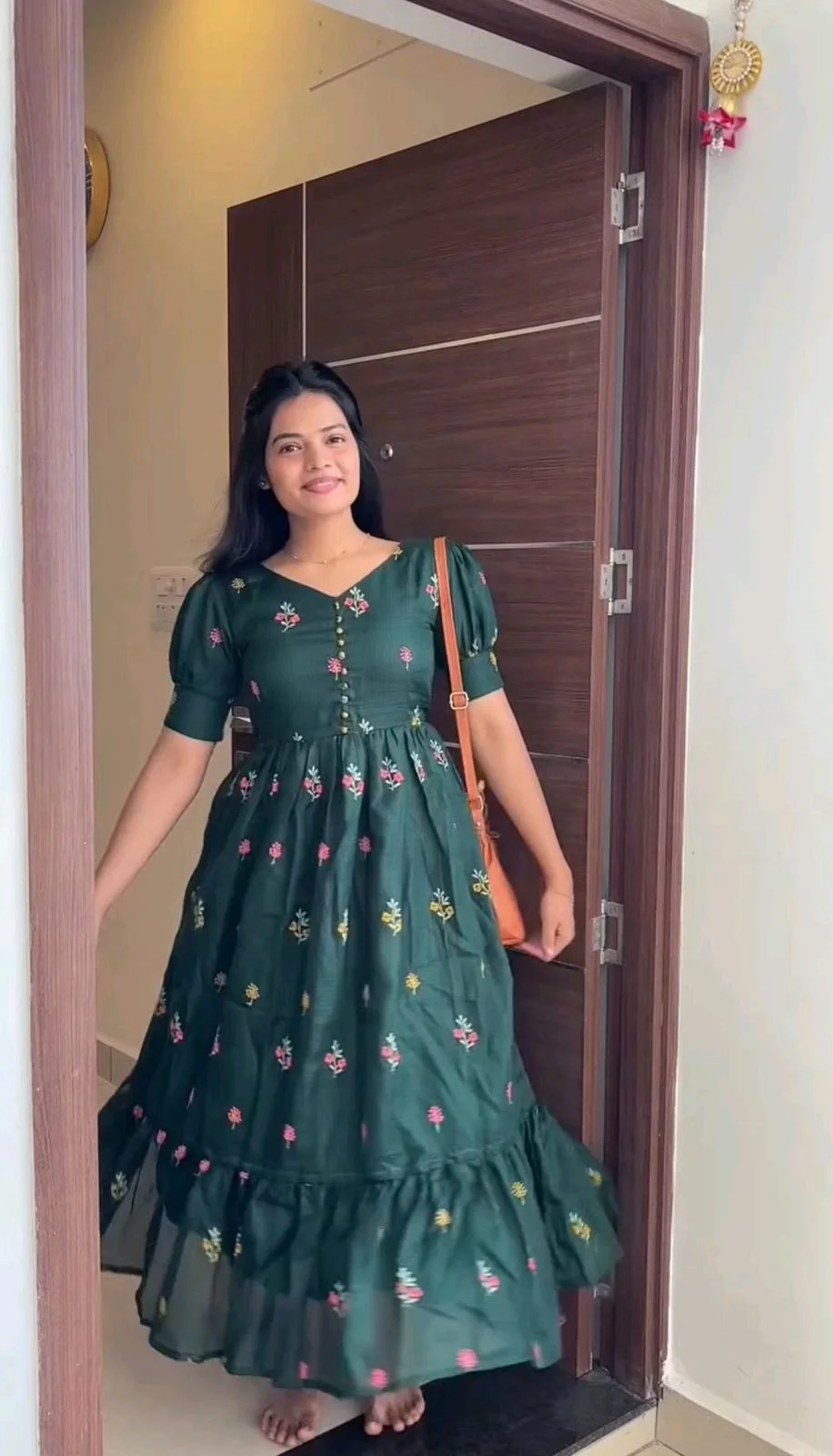 Soft Kota Frock with Colorful Leaf Prints 5