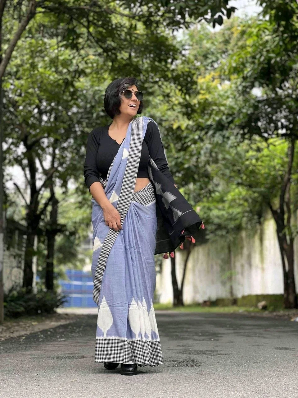Ikkat Print Pute Lenin Cotton Saree 6