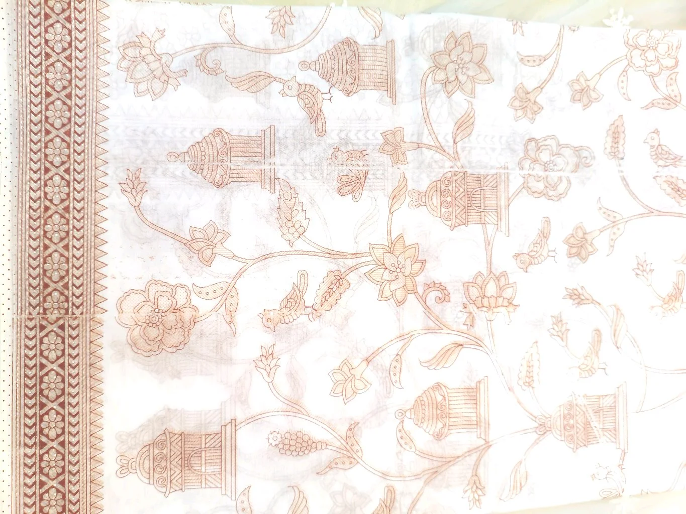 White Floral and Birdcage Printed Cotton Sarees with Border