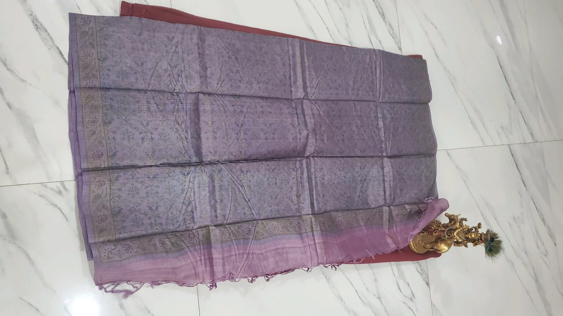 Levender Tusser Saree with మల్టీ Colour Print. thumbnail 3