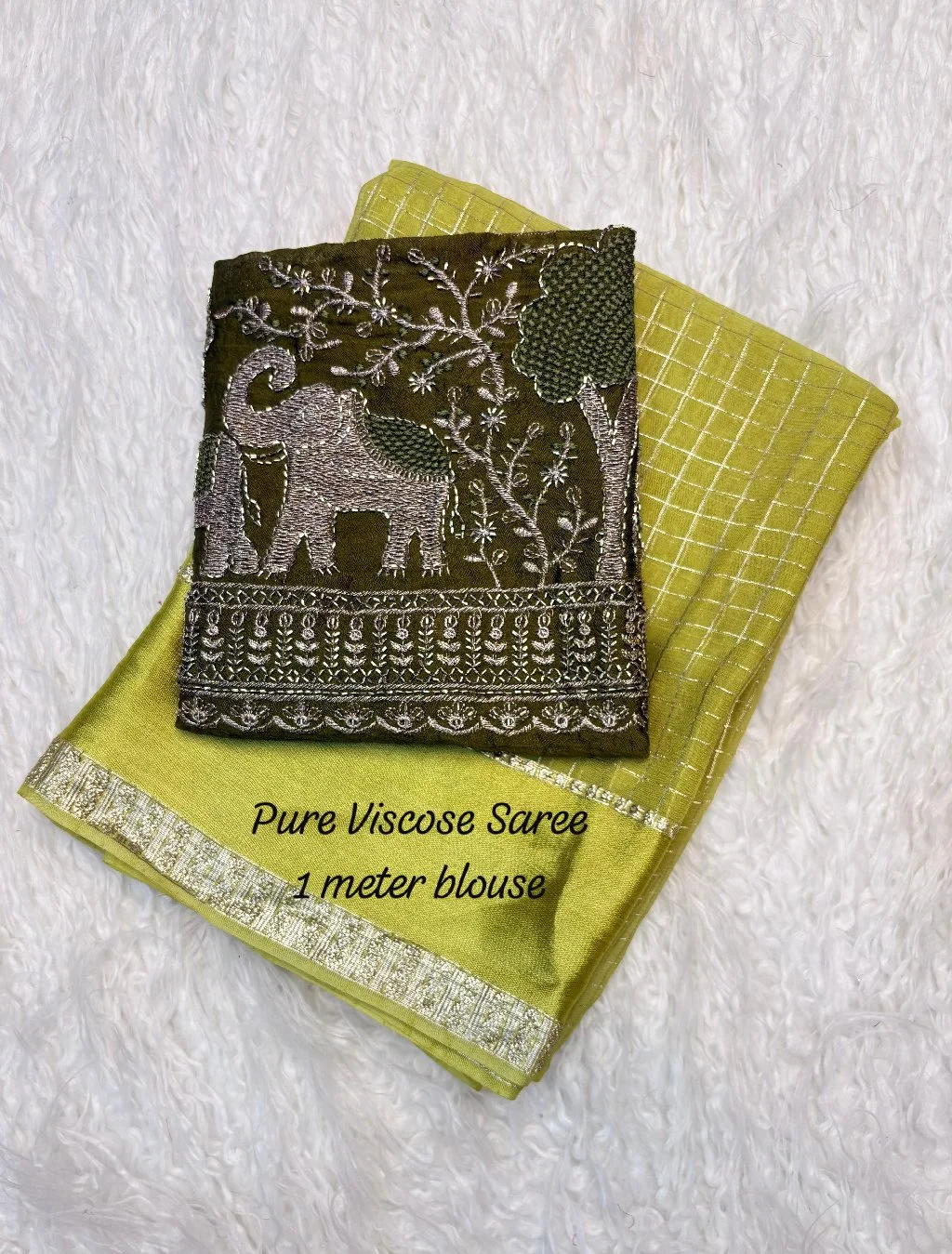 Light Blue Pure Viscose Saree with Elephant Embroidered Blouse Piece - Variant 3