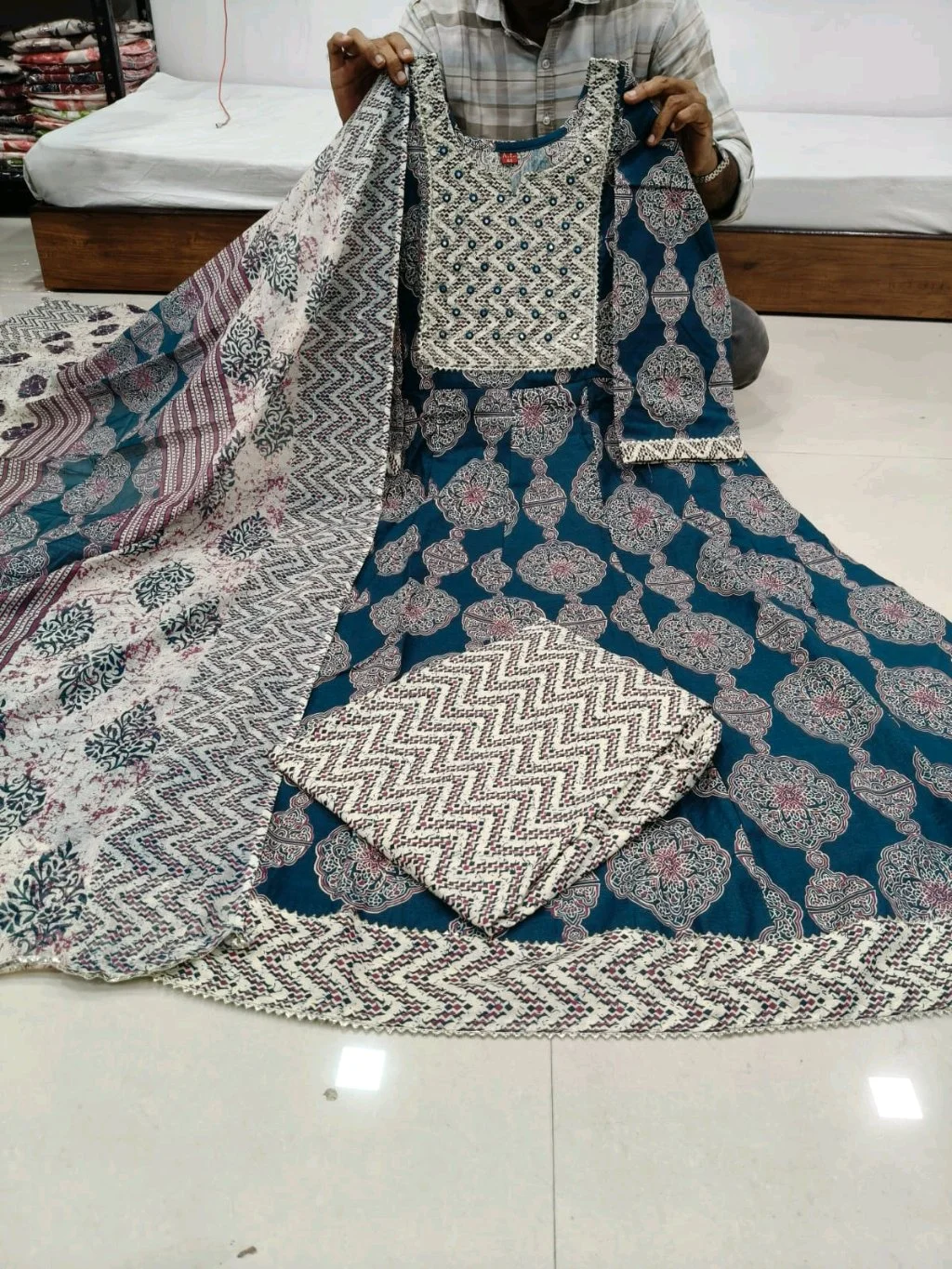 Pure Cotton Anarkali Kurta Set with Dupatta thumbnail 5