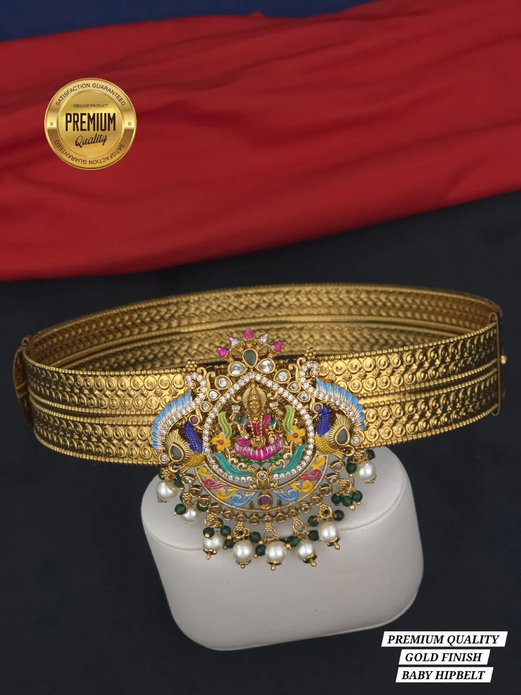 Premium Quality Gold Finish Baby Hipbelt with Lakshmi and Peacock Design thumbnail 1