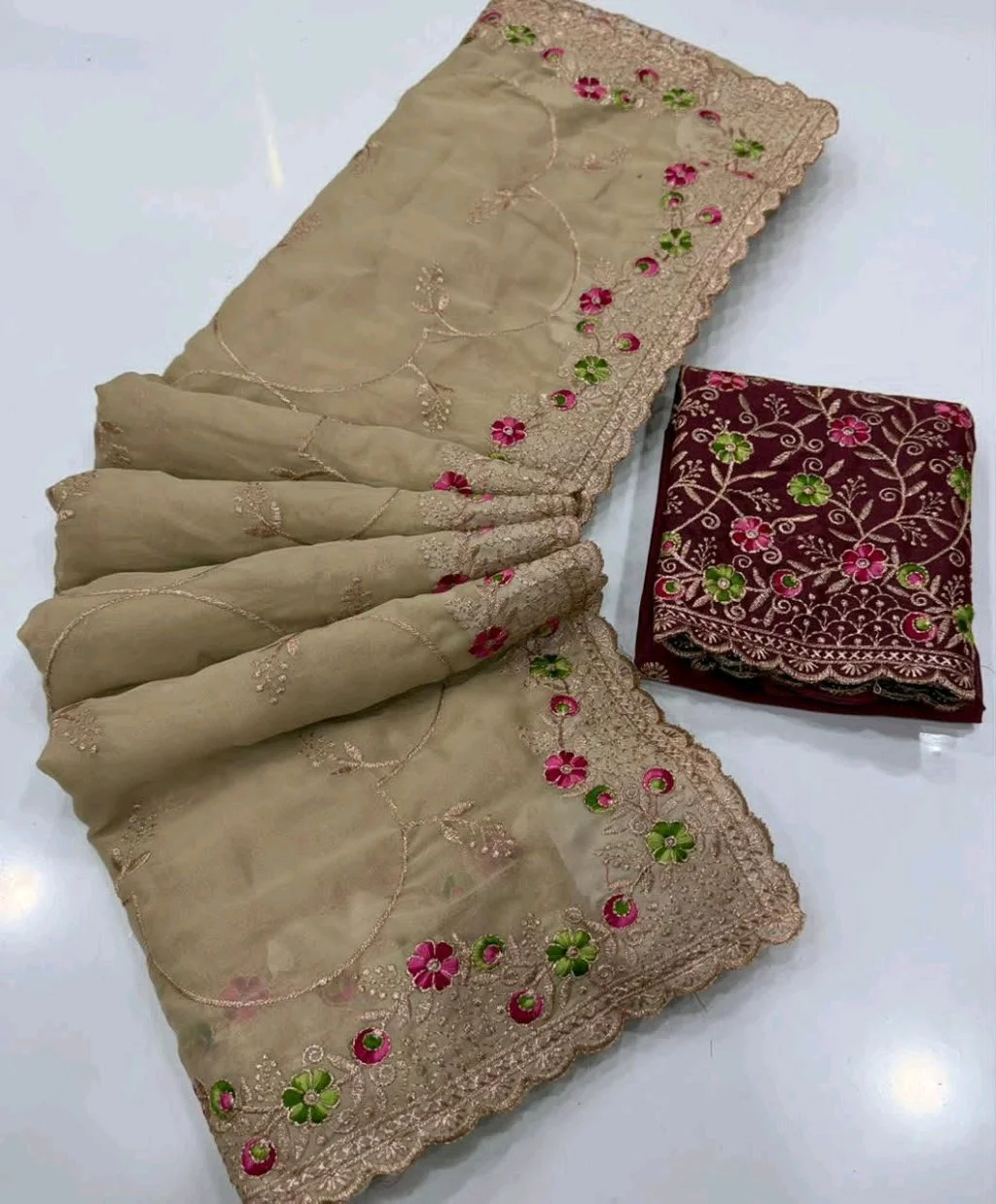Star Georgette Saree with Floral Embroidery and Blouse 1