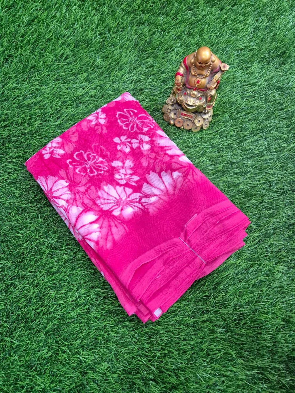 Pink Floral Print Georgette Saree with Matching Border