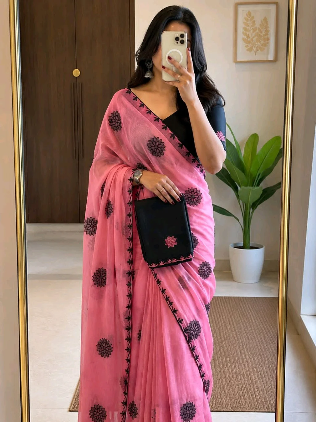 Multi Embroidered Saree with Scalloped Border thumbnail 7