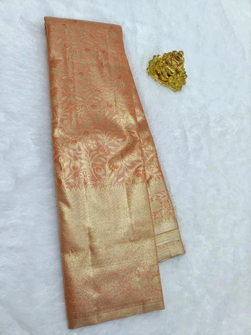 Light Green Dharmavaram Pattu Saree with Gold Zari Buttas and Border 7