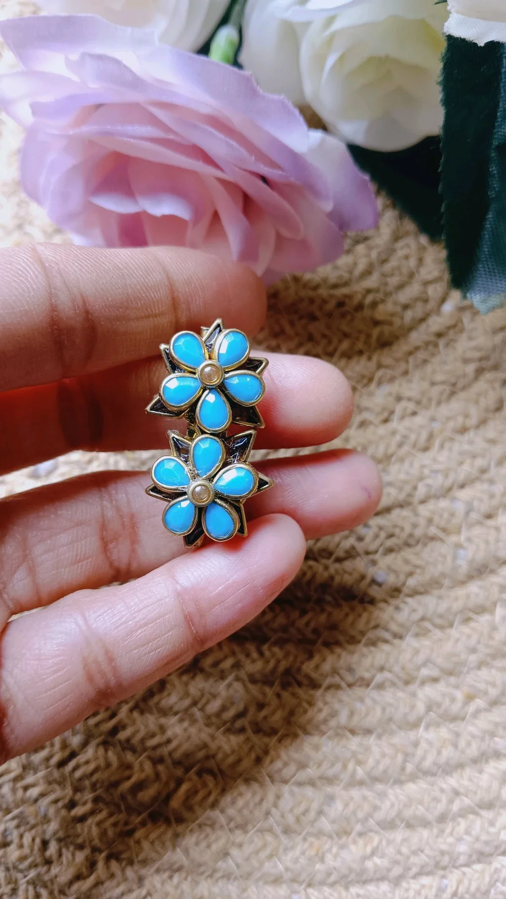 Blue Floral Saree Brooch Pin