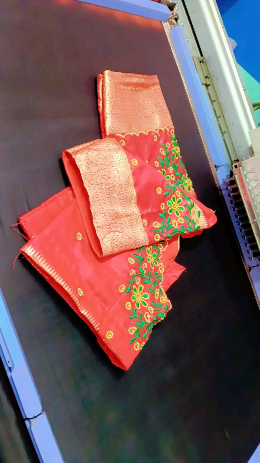 Red Computer Embroidered Blouse Piece with Zari Border