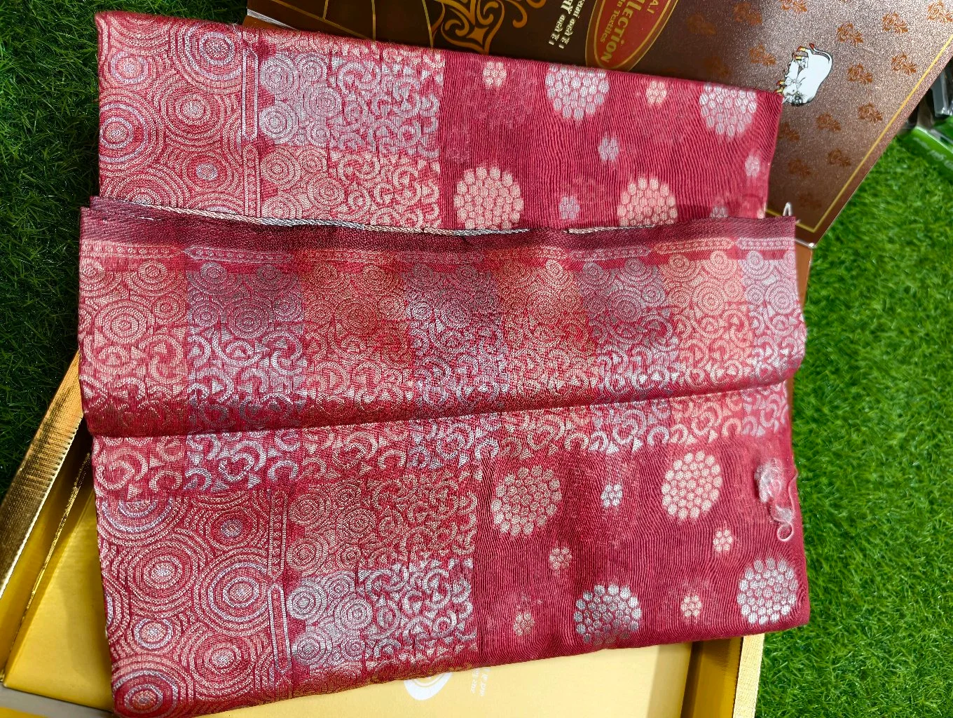 Maa Collection Maroon Silver Zari Woven Saree 3