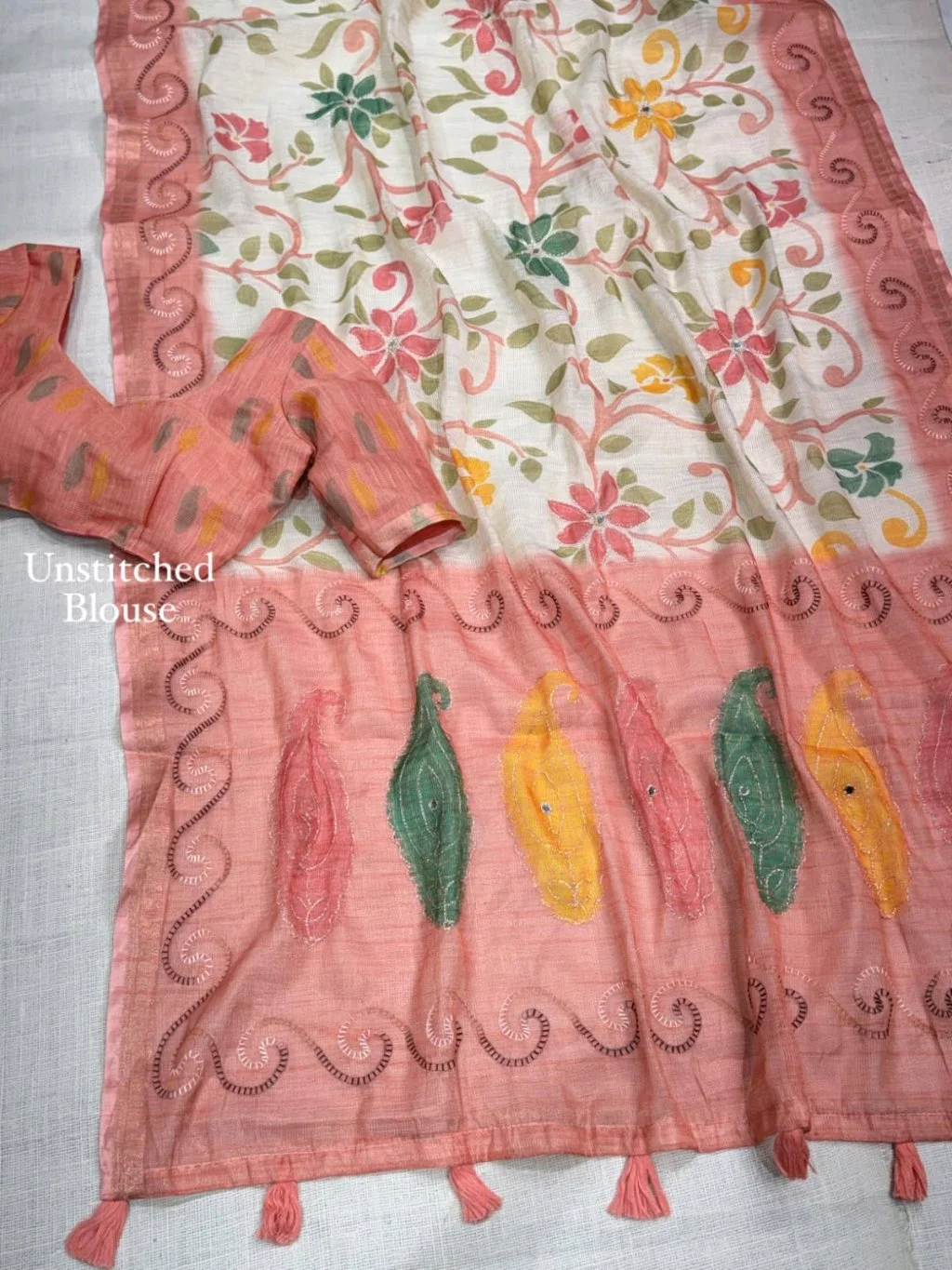 NC Cotton Floral Print Saree with Pink Embroidered Border 8