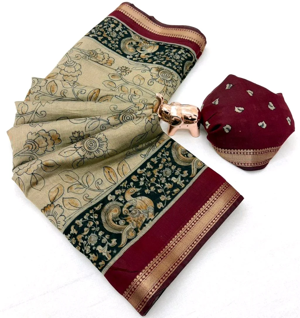 Mul Cotton  With Kalamkari Pallu Saree 2
