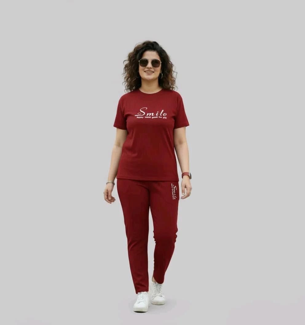 Smile Print T-shirt and Track Pants Set 4
