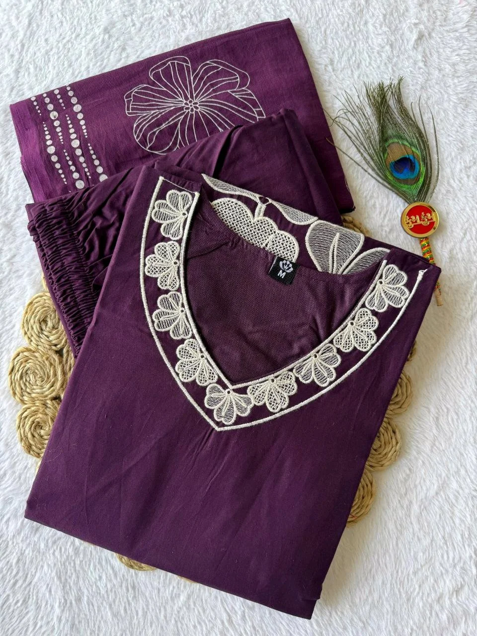 Embroidered Cotton Kurti Set with Dupatta 5