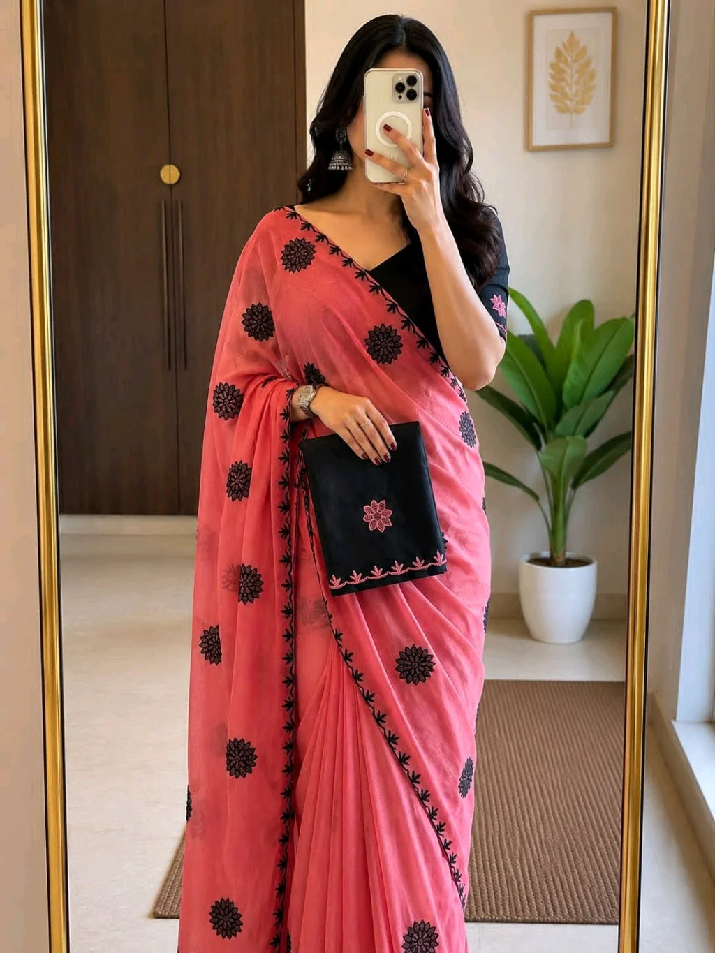Multi Embroidered Saree with Scalloped Border thumbnail 6