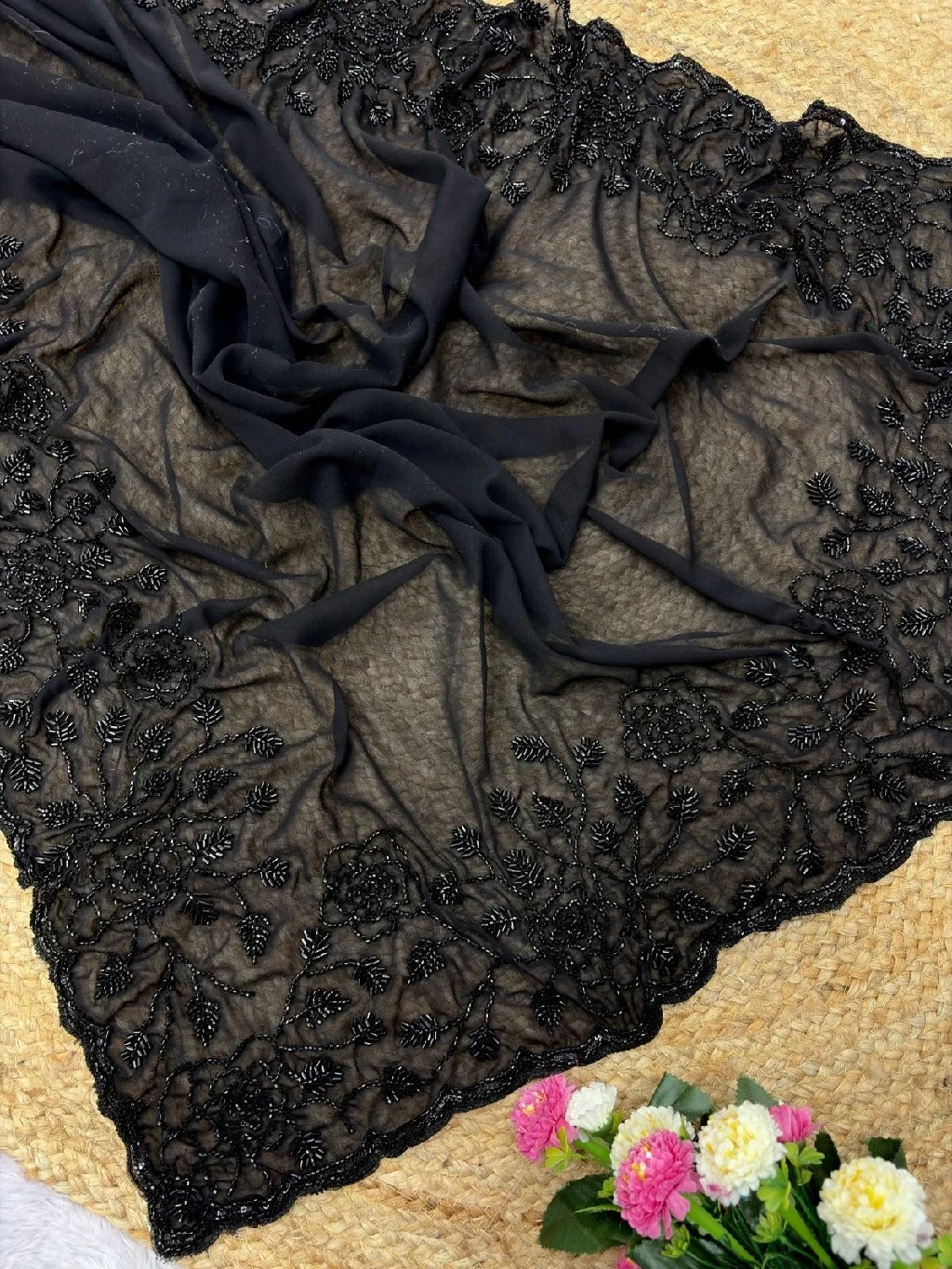 Black Embroidered Georgette Saree thumbnail 5