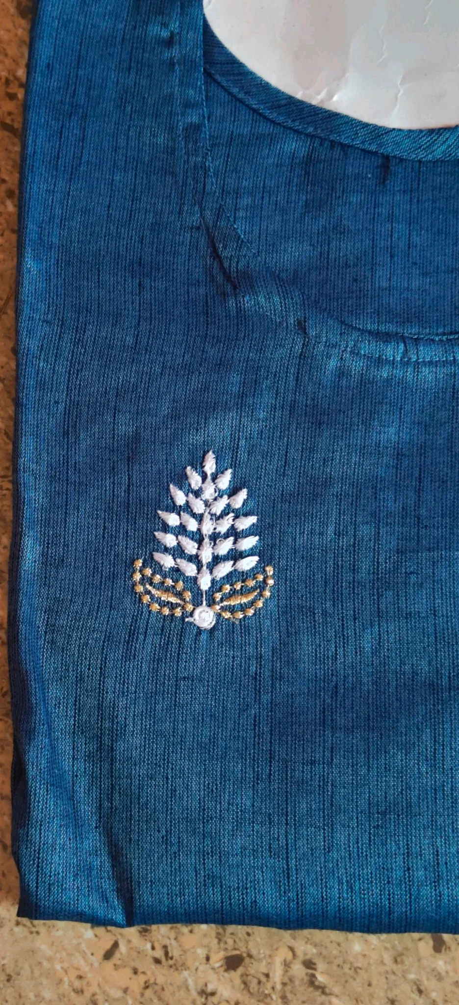 Mustard Embroidered Leaf Motif Slub Cotton Kurta thumbnail 13