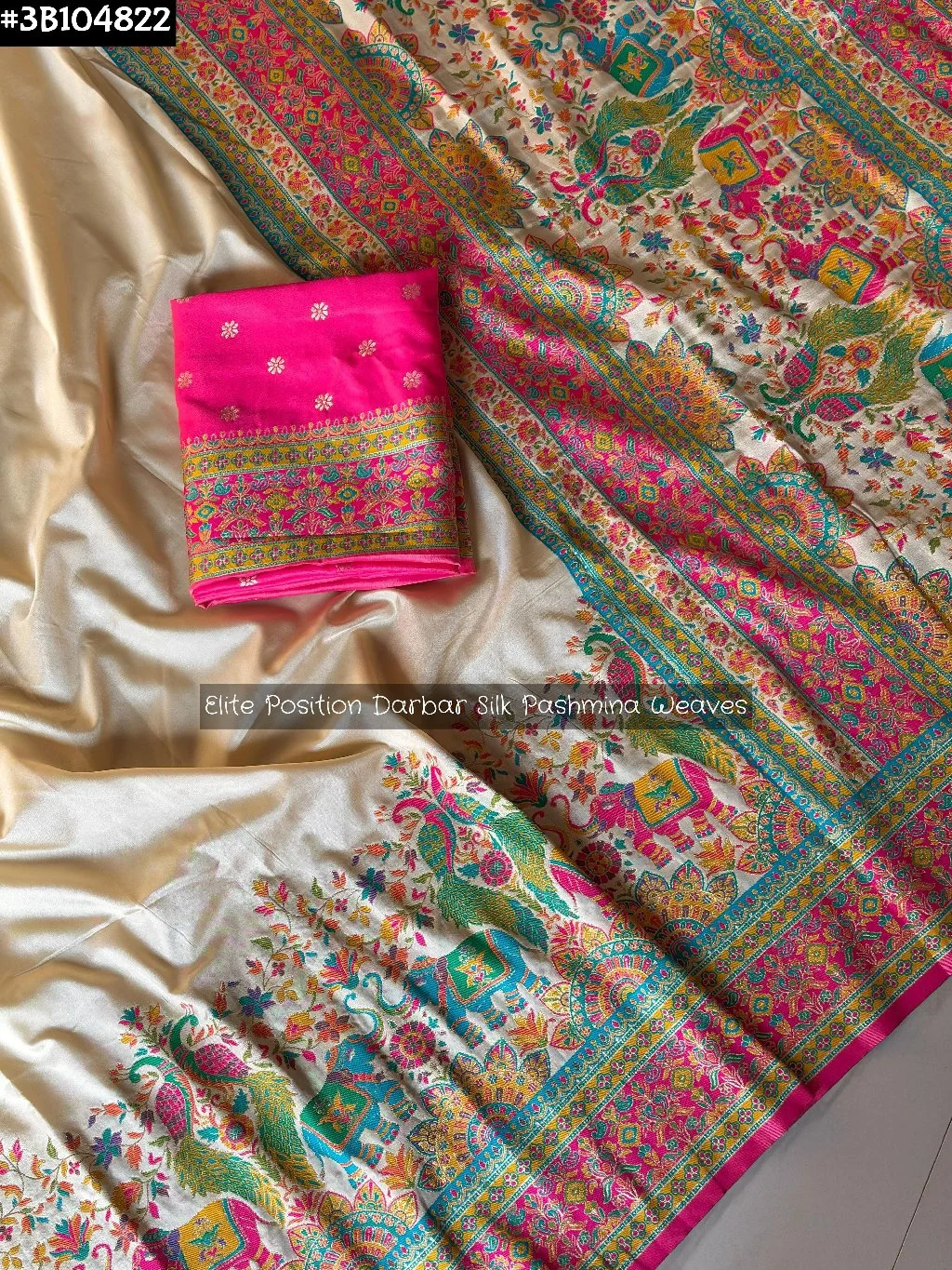 Black Darbar Silk Pashmina Saree with Multicolor Weaves 4