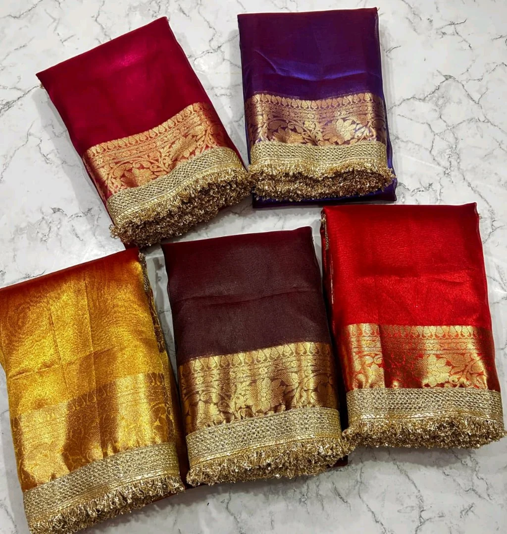 Banarasi Rangeen Tissue Silk Saree Collection with Rich Zari Border thumbnail 1