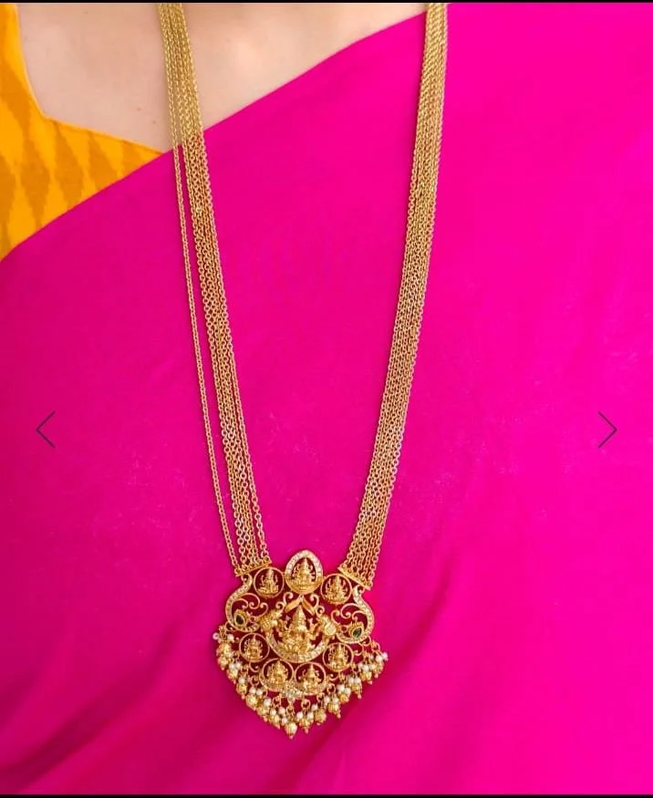 Gold Plated Multi Strand Lakshmi , Temple Long Necklace,Prebook