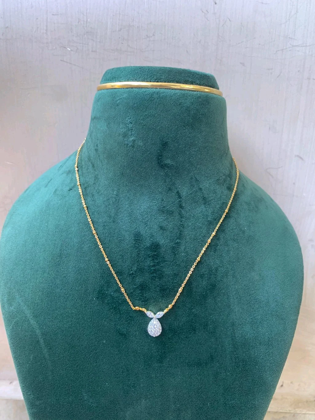 Gold Plated Black Beaded Mangalsutra with AD Pendant 3