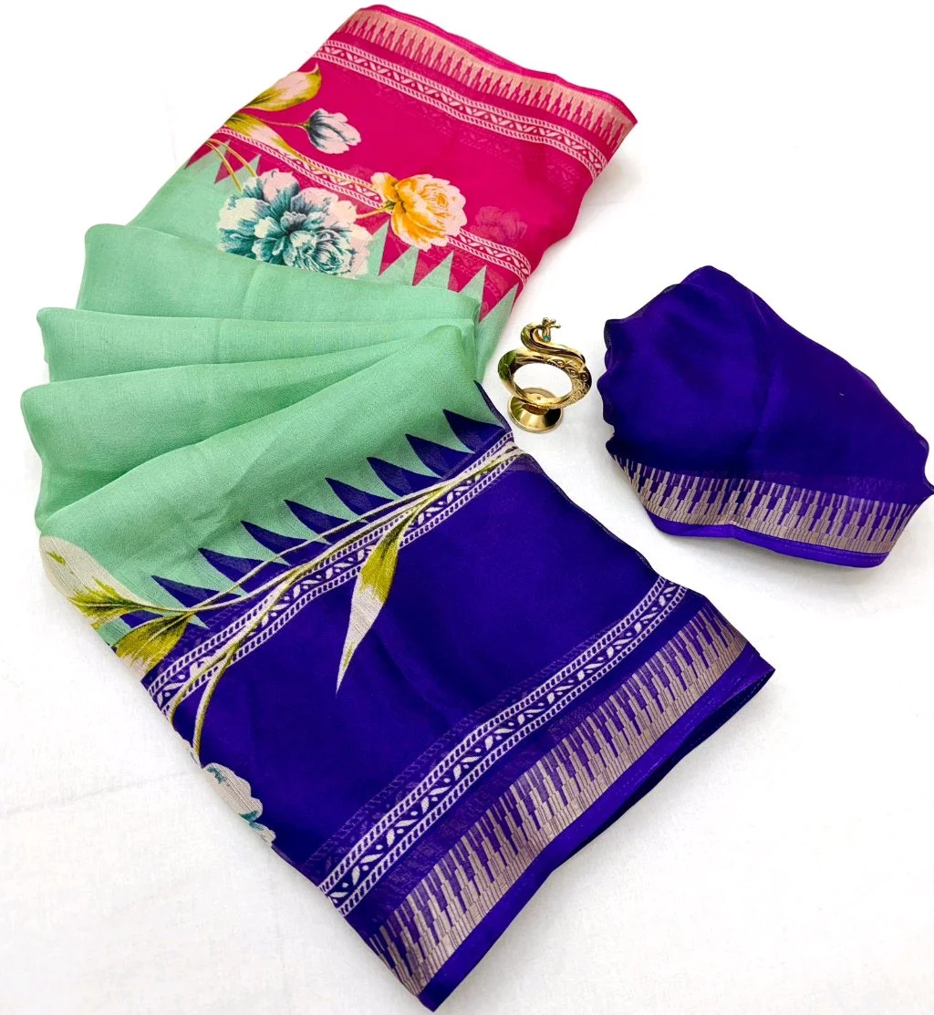 Heavy Marshmellow Blooming Colour Sarees with Contrast Blouse thumbnail 6