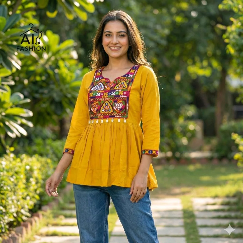 Rayon Kurti with Colorful Mirror Work Embroidery 5