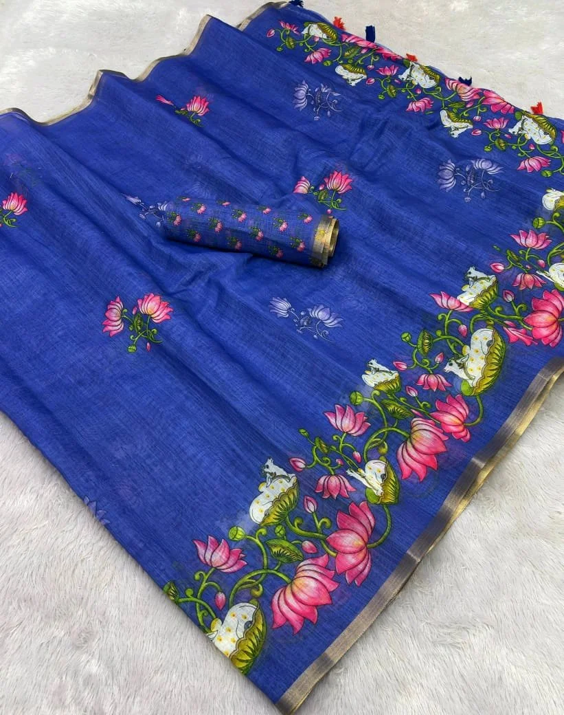 Linen Blend Printed Sarees thumbnail 8