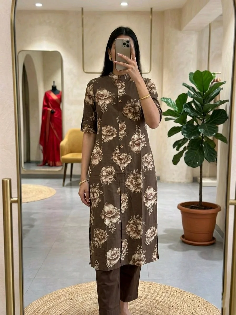 Block Printed Cotton Kurta Set with Pants 9