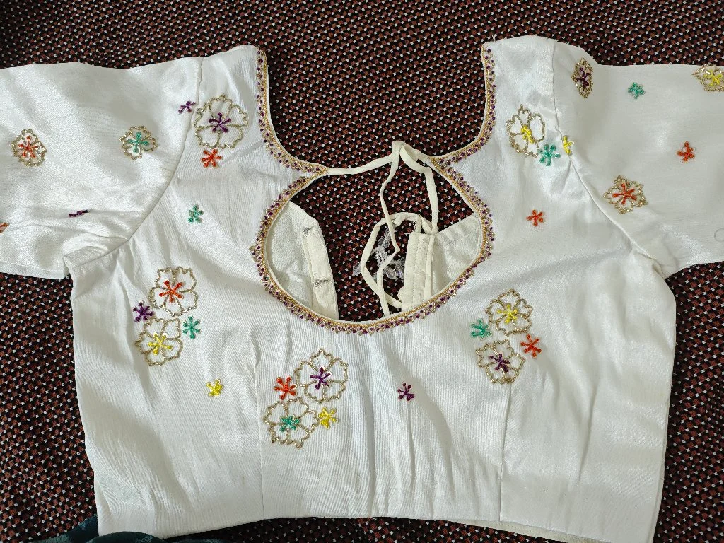 White Embroidered Blouse with Floral Design 1