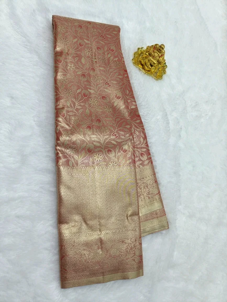 Light Green Dharmavaram Pattu Saree with Gold Zari Buttas and Border 9
