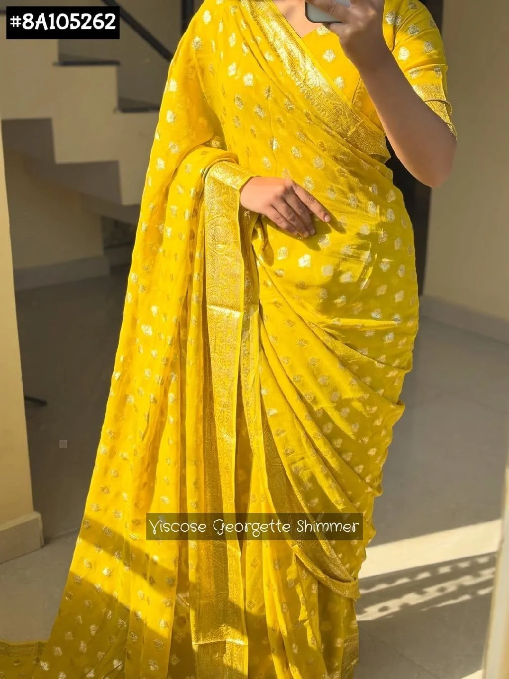 CF® Saree's Launching Georgette Shimmer Collections #8A105262Fabric : Pure Viscose Georgette Shimmer Saree With Zari woven in Full Saree Pairs With Zari border Blouse - same color as shown blouse Wow Price @ 950 Free Ship We Promise PQR Price Quality and Range Singles and multiples available Note - colors may vary slightly due to photography and display strictly no exchange or return for color variations unpacking video must for any sort of complaint thumbnail 2