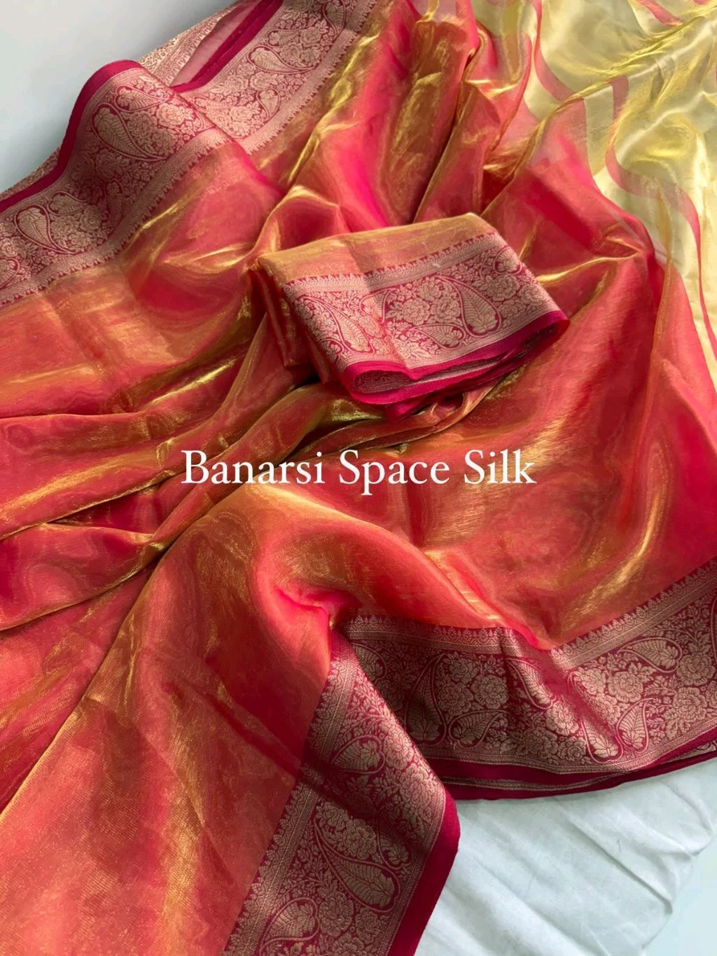 Banarasi Space Silk Saree Collection with Gold Zari Border 5