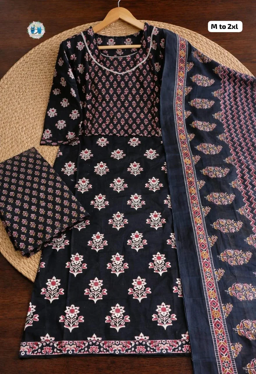 Ajrakh Print CottonStraight kurti pant set with dupattaCotton ,breathable, and beautifully traditional three piece setSize-M to 2xl Price-649+shippingReady Stock 2