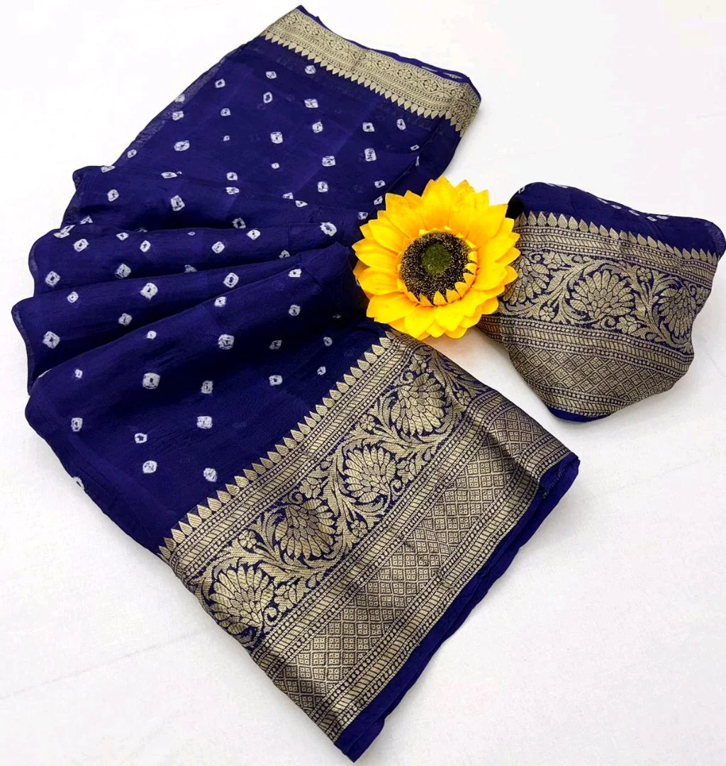 Bandhani Saree with Zari Border 8