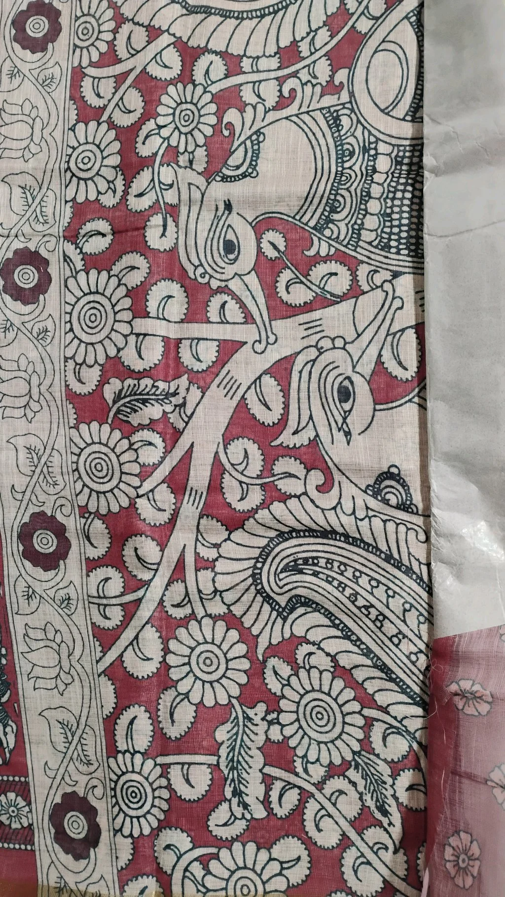 Pink Kalamkari Print Linen Maheshwari Saree thumbnail 5