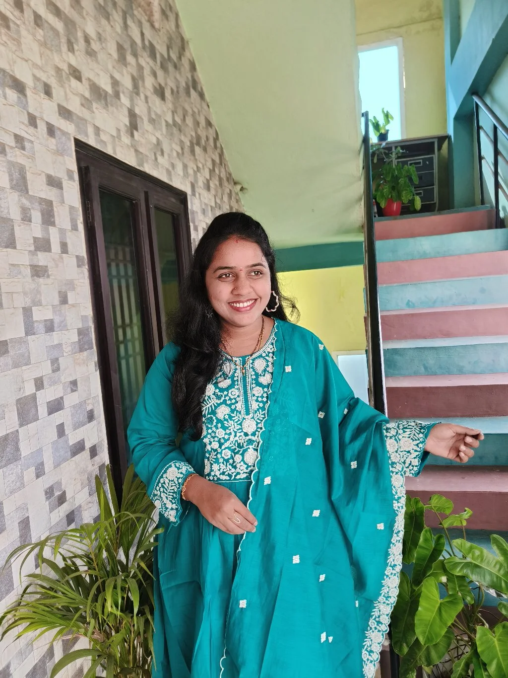 Teal Embroidered Kurta Set with Dupatta 2