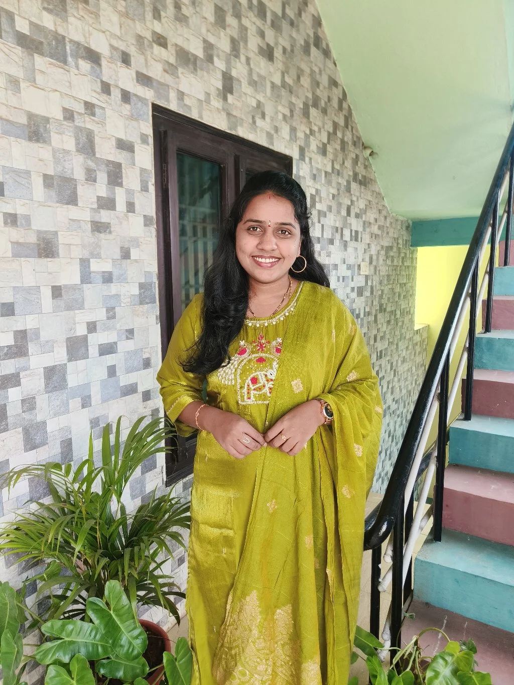 Olive Green Embroidered Kurta Set with Gold Detail Dupatta 2