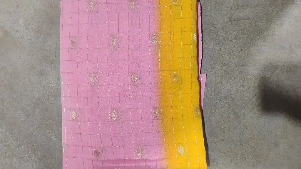 Pink and Yellow Sheded Viscose Chinon Saree, This Saree Is Very Comfortable And Light Weight Super Quality Sarees 3